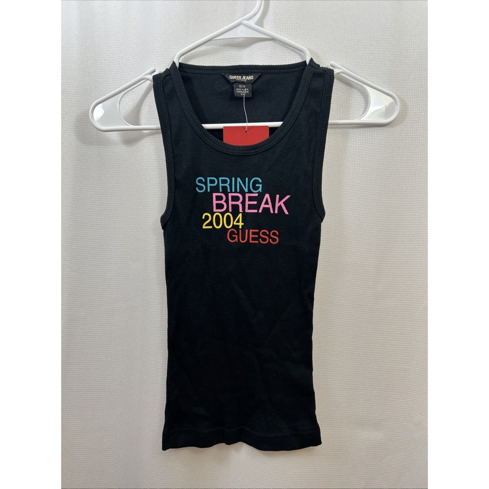 Guess Vtg Women's Spring Break 2004 Y2K Tank Top Black Ribbed XS New Made In USA